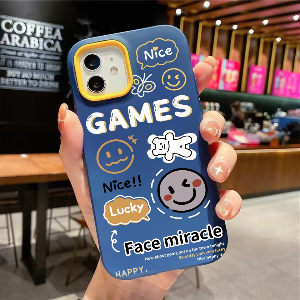 Ốp Điện Thoại silicon Dẻo in Hình Mặt Cười Và Chữ 3 Trong 1 Cho iPhone 14Promax 13 12 11 7Plus X XR