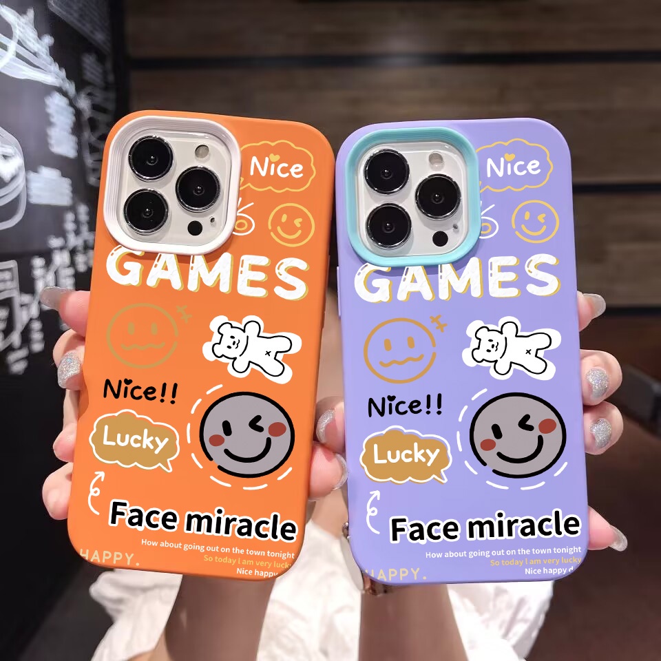 Ốp Điện Thoại silicon Dẻo in Hình Mặt Cười Và Chữ 3 Trong 1 Cho iPhone 14Promax 13 12 11 7Plus X XR