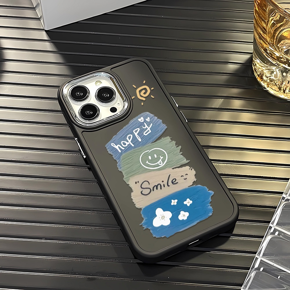 Ốp Điện Thoại Silicone Khung Kim Loại In Hình Mặt Cười Cho iphone 14ProMax 11 13 12 7Plus 8 X XS Max