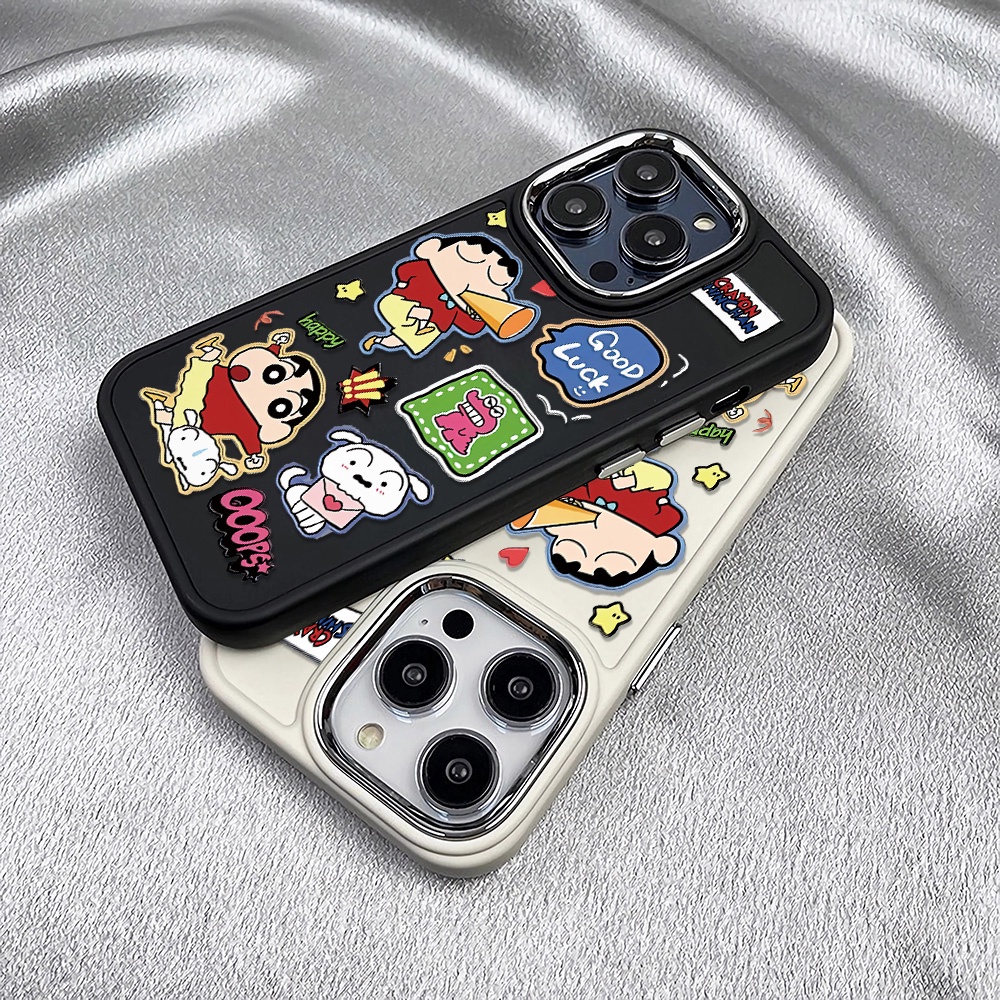 Ốp Điện Thoại Silicone Khung Kim Loại In Hình Cậu Bé Bút Chì Shin chan Cho iphone 14ProMax 11 13 12 7Plus 8 X XS Max