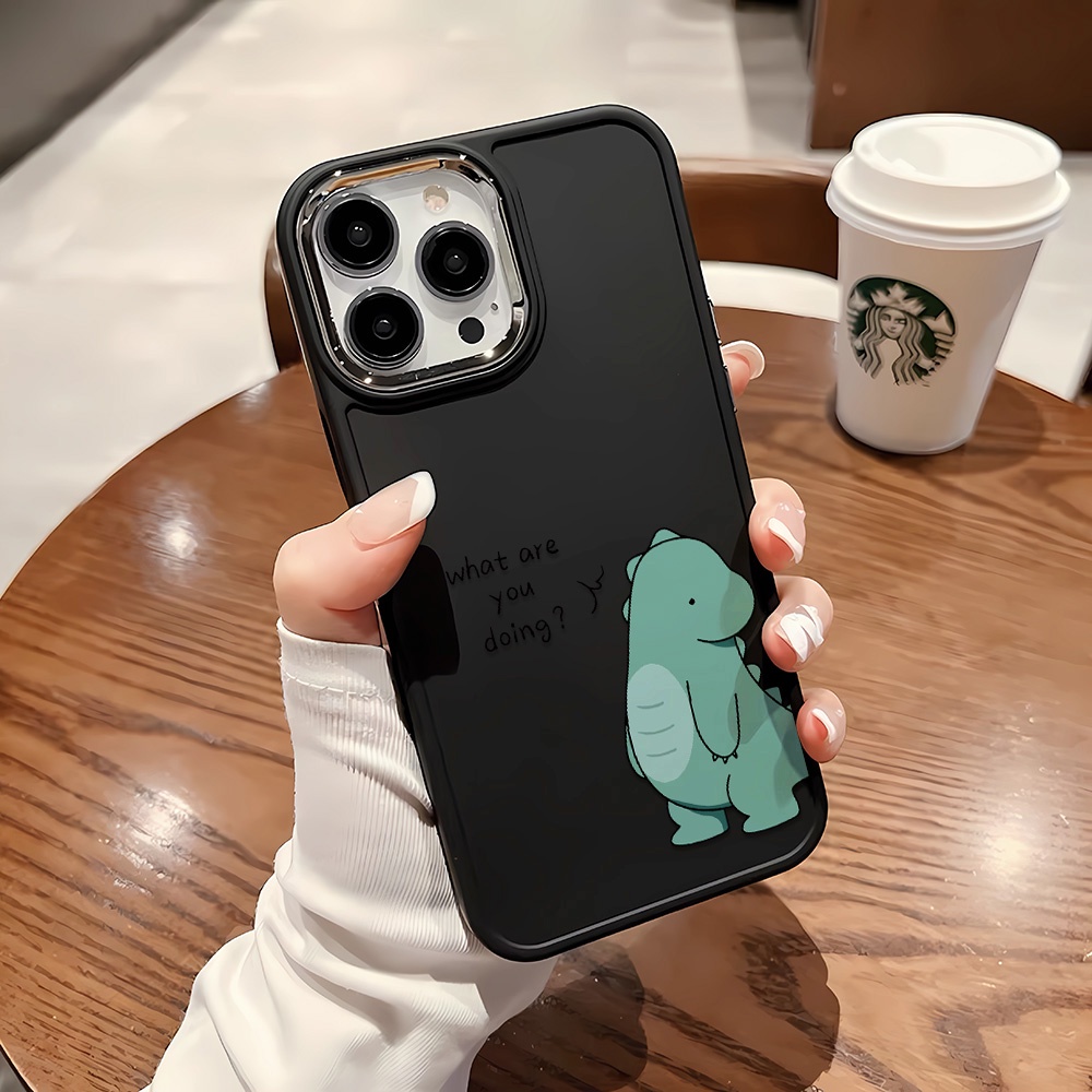 Ốp Điện Thoại Silicone Khung Kim Loại Họa Tiết Khủng Long Màu Xanh Lá Cho iphone 14ProMax 11 13 12 7Plus 8 X XS Max