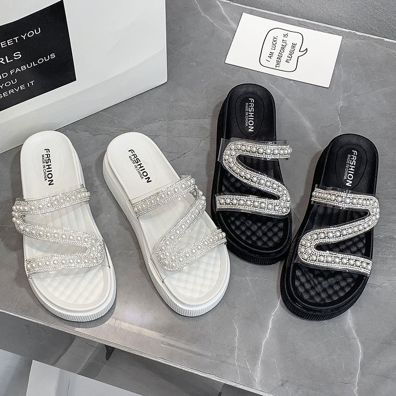 [Hàng Có Sẵn Giao Hàng Nhanh] Dép Sandal Đế Mềm Chống Trượt Đính Kim Cương Giả Thời Trang Mùa Hè Dễ Phối Đồ Dành Cho Bạn Nữ