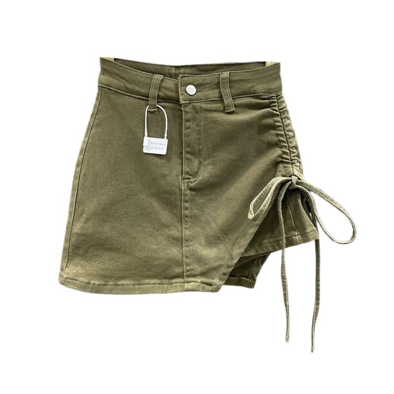 [Hàng Có Sẵn Giao Hàng Nhanh] Chân Váy Denim Ngắn Dáng Chữ A Lưng Cao Phối Dây Rút Không Đều Phong Cách Mới Xuân Hè 2023 Dành Cho Bạn Nữ