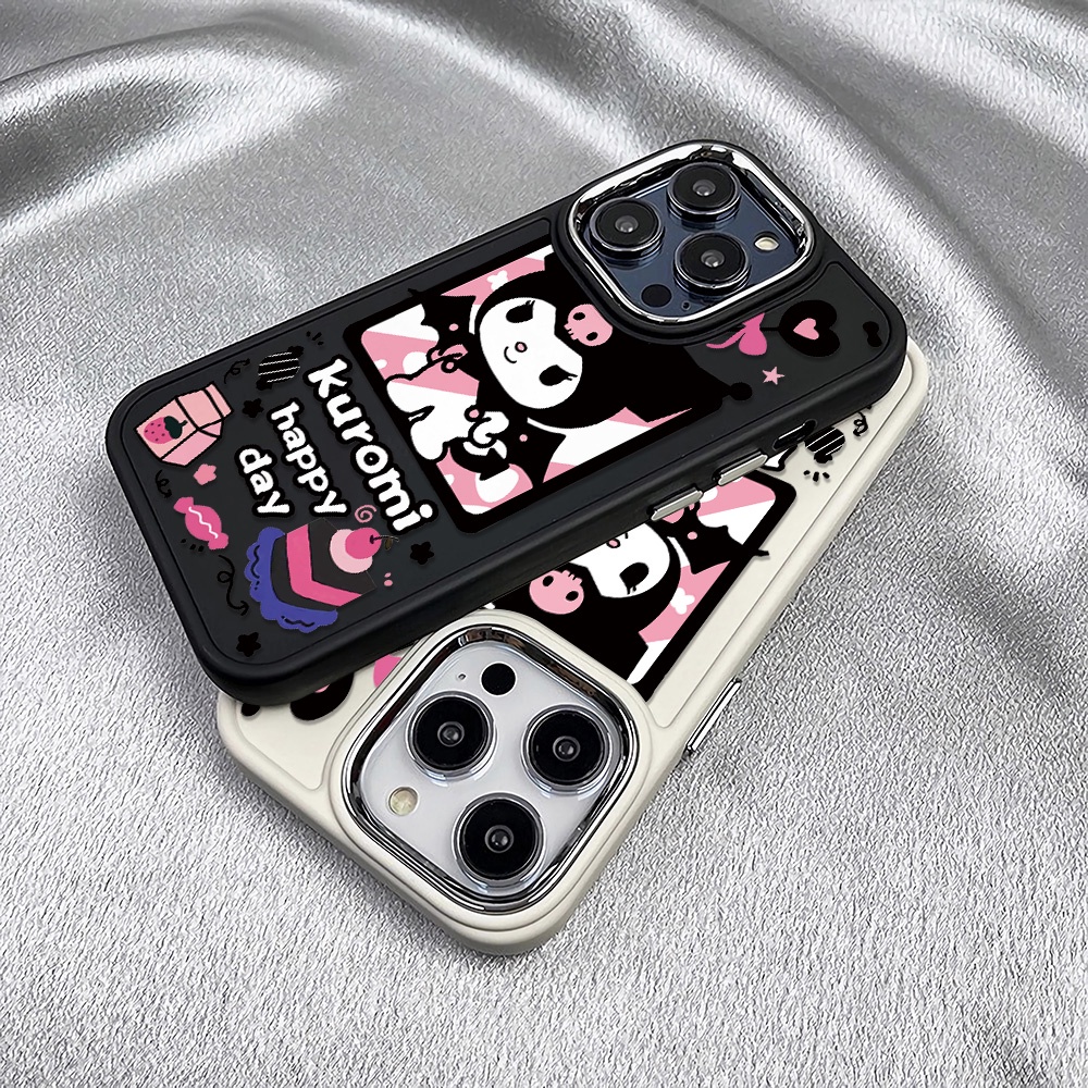 Ốp Điện Thoại Silicone Khung Kim Loại In Chữ Kuromi happy day Cho iphone 14ProMax 11 13 12 7Plus 8 X XS Max
