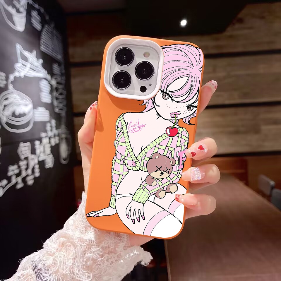 Ốp Điện Thoại silicon Dẻo Hình Gấu cherry 3 Trong 1 Cho iPhone 14Promax 13 12 11 7Plus X XR Ốp Điện Thoại Họa Tiết Xinh Xắn Dành Cho Nữ