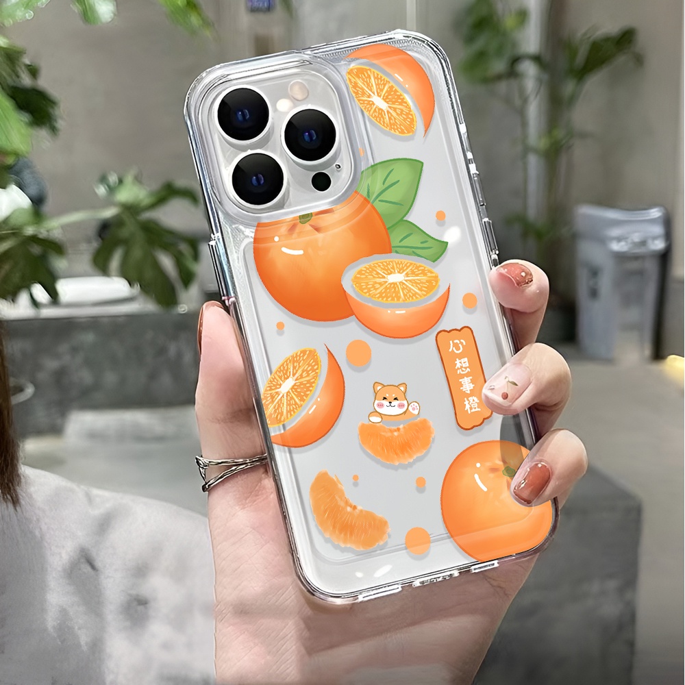 Ốp Điện Thoại Trong Suốt Chống Sốc In Hình Mèo Và Quả Cam Cho iphone 14 pro max 11 13 12 7 8 Plus X XR XSMax