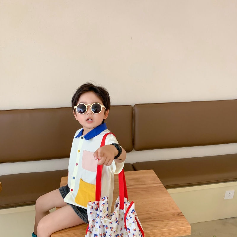 ✨Hàng Có Sẵn!✨ Áo Sơ Mi Tay Ngắn Phong Cách Hàn Quốc Thời Trang Mùa Hè 2023 Dành Cho Bé Trai Gái