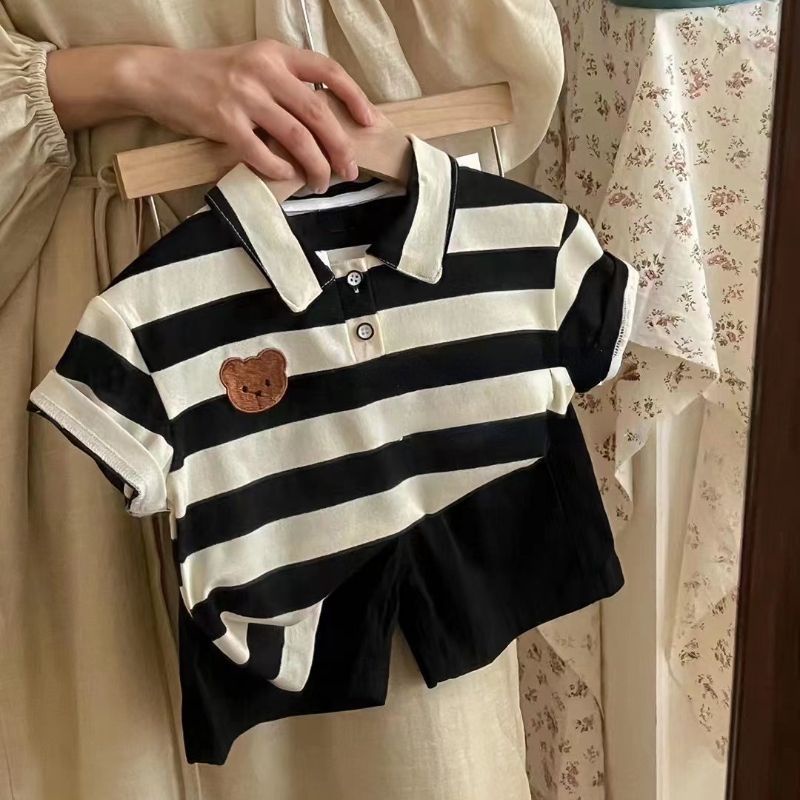 ✨Hàng Có Sẵn! Hộp Đựng Tai Nghe✨ Set Áo Thun POLO + Chân Váy Ngắn Kẻ Sọc Thêu Họa Tiết Thời Trang Mùa Hè Cho Bé Trai Và Gái