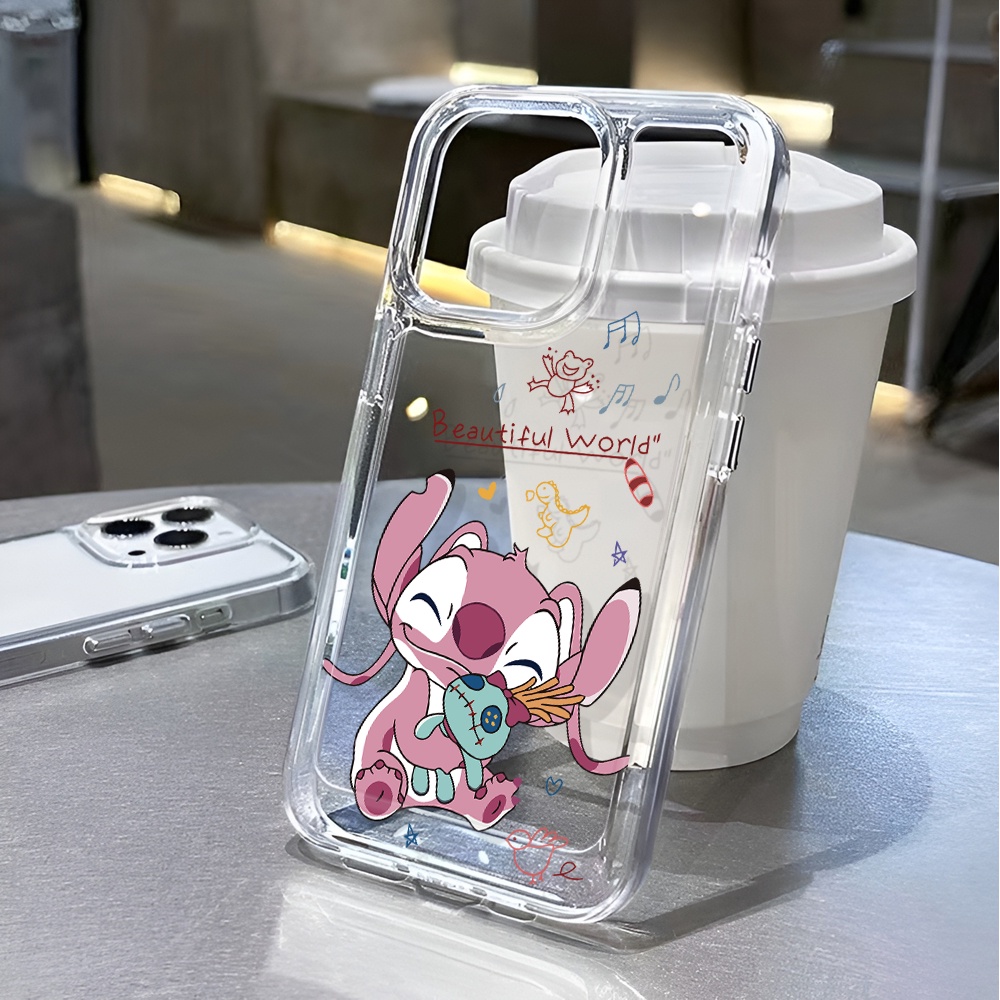 Ốp Điện Thoại Trong Suốt Chống Sốc In Hình Stitch Hồng Cho iphone 14 pro max 11 13 12 7 8 Plus X XR XSMax