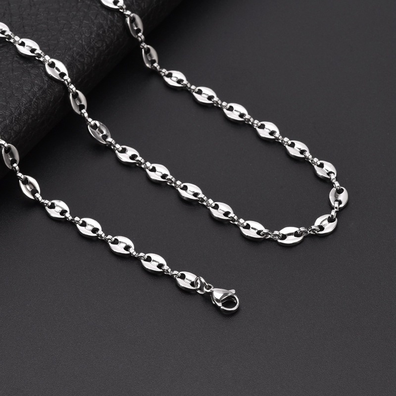 Bộ Vòng Tay / Vòng cổ Hạt Cà Phê 5.5MM Bằng Thép Titan Không Gỉ Thời Trang Âu Mỹ