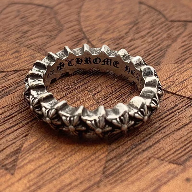 CHROME HEARTS Nhẫn Mạ Bạc 925 Hình Ngôi Sao Năm Cánh Đính Đinh Tán Phong Cách retro