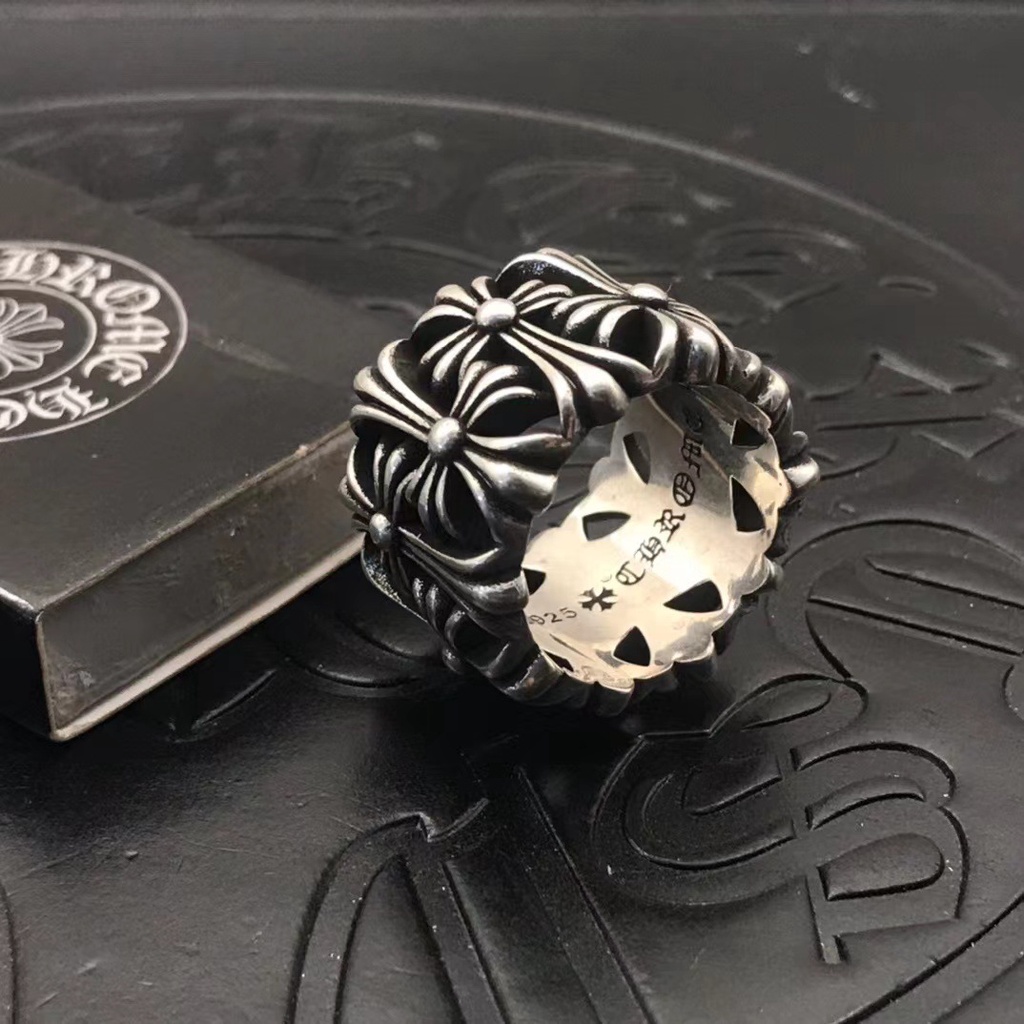 Chrome hearts sterling silver 925 dark style cross ring đồ trang sức sang trọng punk cổ điển