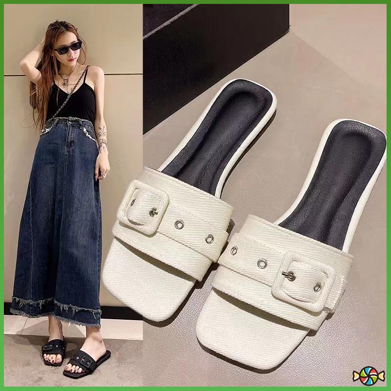 Dép denim phẳng dép 2023 dép hợp thời trang