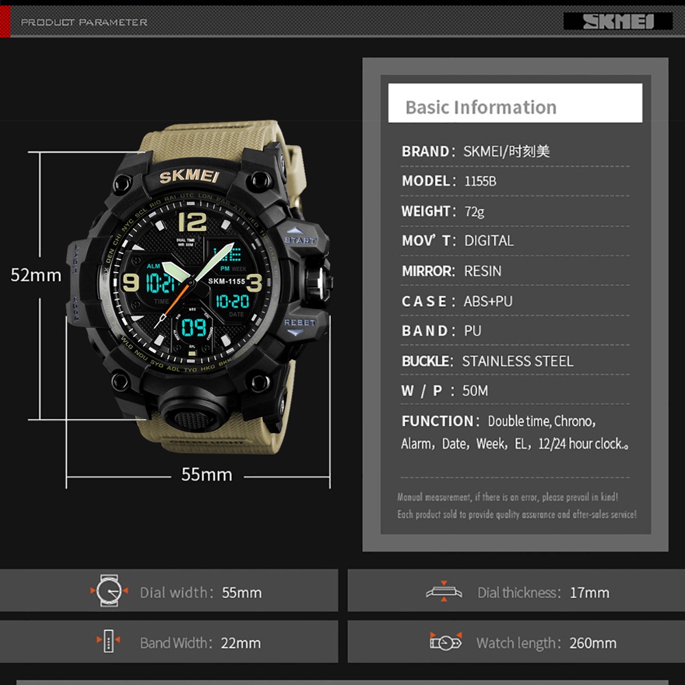 Đồng Hồ LED SKMEI Chống Thấm Nước 5 Thanh Họa Tiết Rằn Ri Cho Nam