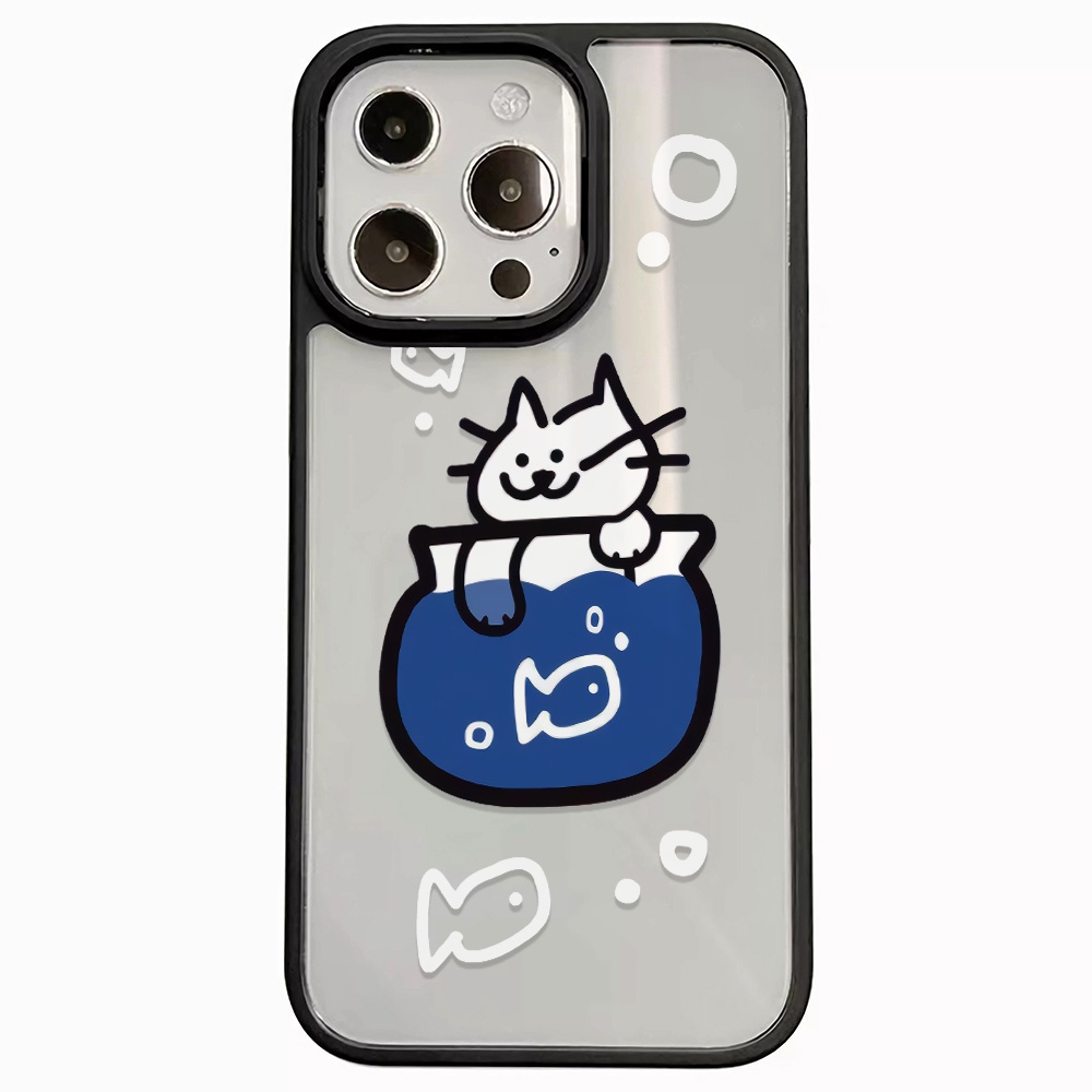 Ốp Điện Thoại Acrylic Cứng Trong Suốt In Hình Mèo Bắt Cá Thời Trang Cho iphone 14promax 11 13 12 7Plus 8 X XS Max