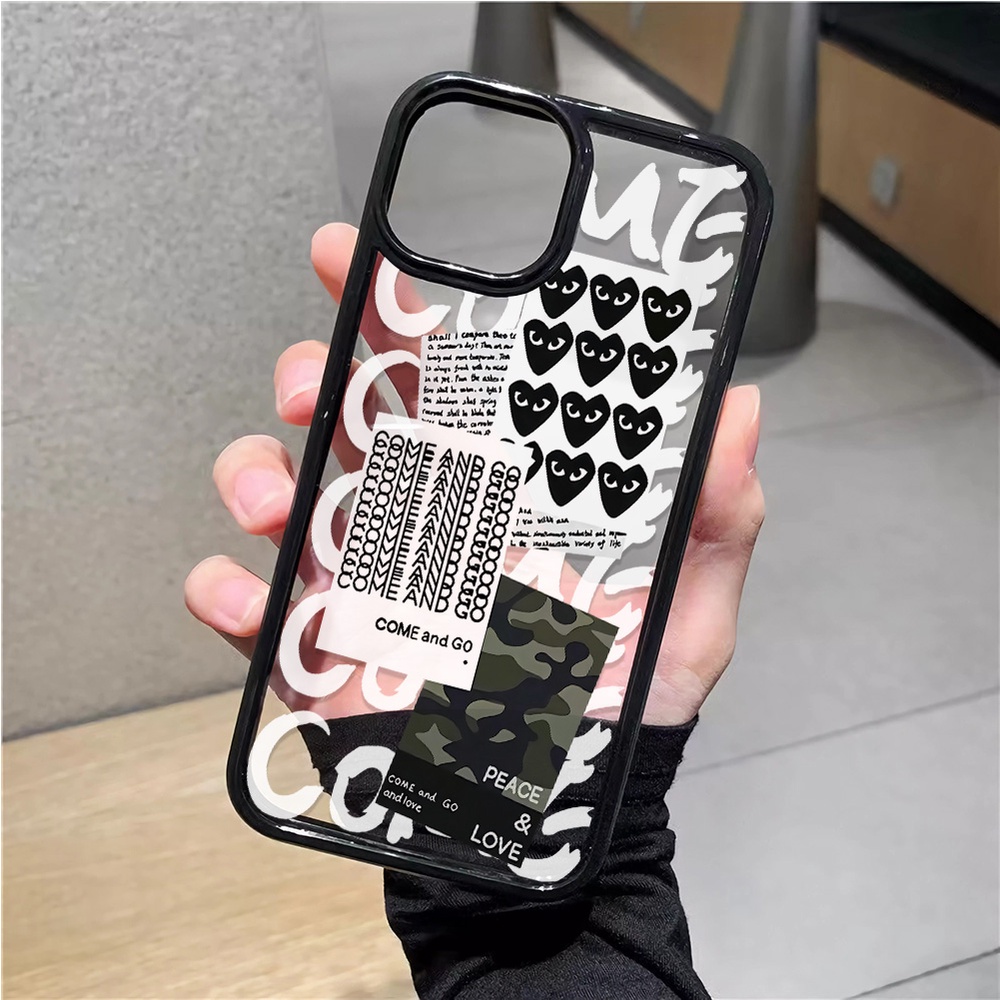 Ốp Điện Thoại Acrylic Cứng Trong Suốt Họa Tiết Trái Tim Màu Đen Cho iphone 14promax 11 13 12 7Plus 8 X XS Max