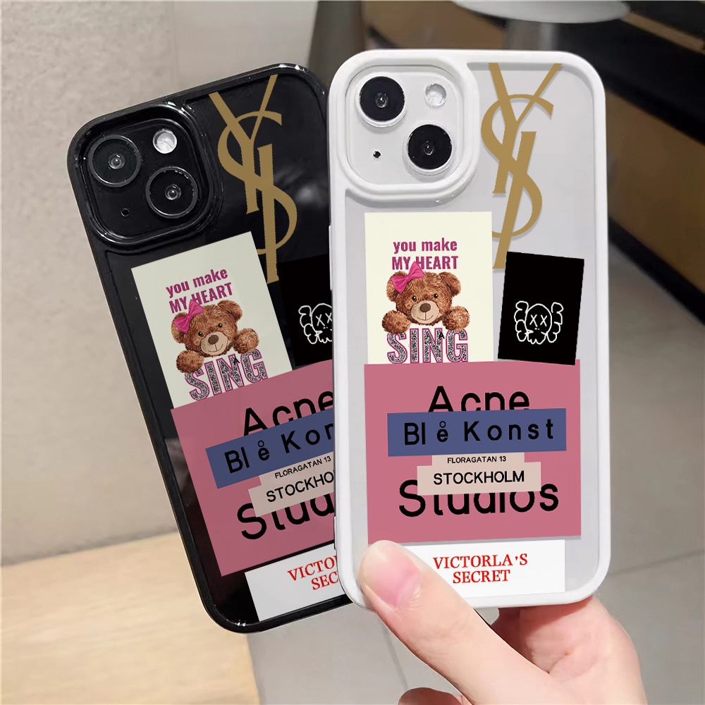 Ốp Điện Thoại Nhựa Acrylic Cứng Trong Suốt In Hình Gấu Và Chữ Cho iphone 14promax 11 13 12 7Plus 8 X XS Max