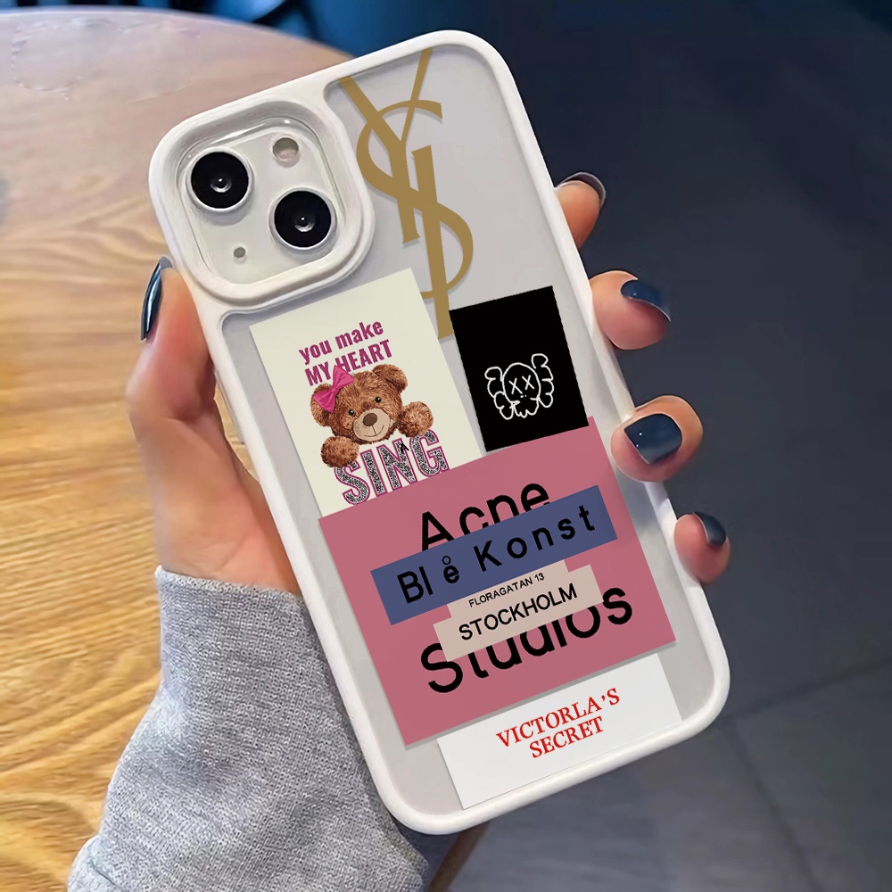 Ốp Điện Thoại Nhựa Acrylic Cứng Trong Suốt In Hình Gấu Và Chữ Cho iphone 14promax 11 13 12 7Plus 8 X XS Max