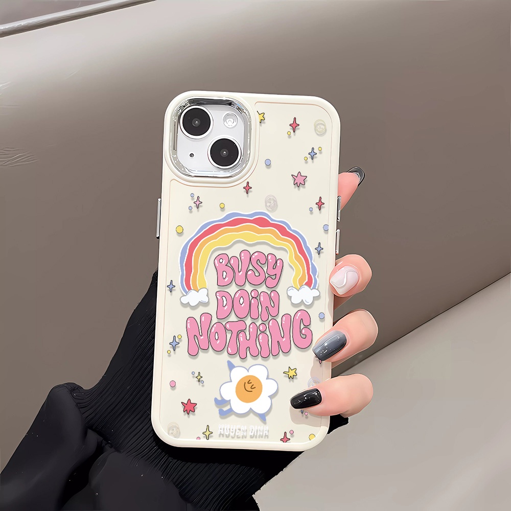 Ốp Điện Thoại Silicone Khung Kim Loại Chống Sốc In Hình Hoa Cầu Vồng Cho iphone 14promax 11 13 12 7Plus 8 X XS Max