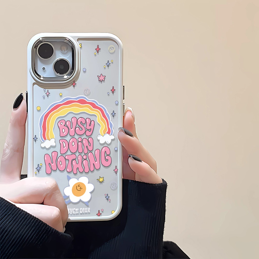 Ốp Điện Thoại Silicone Khung Kim Loại Chống Sốc In Hình Hoa Cầu Vồng Cho iphone 14promax 11 13 12 7Plus 8 X XS Max