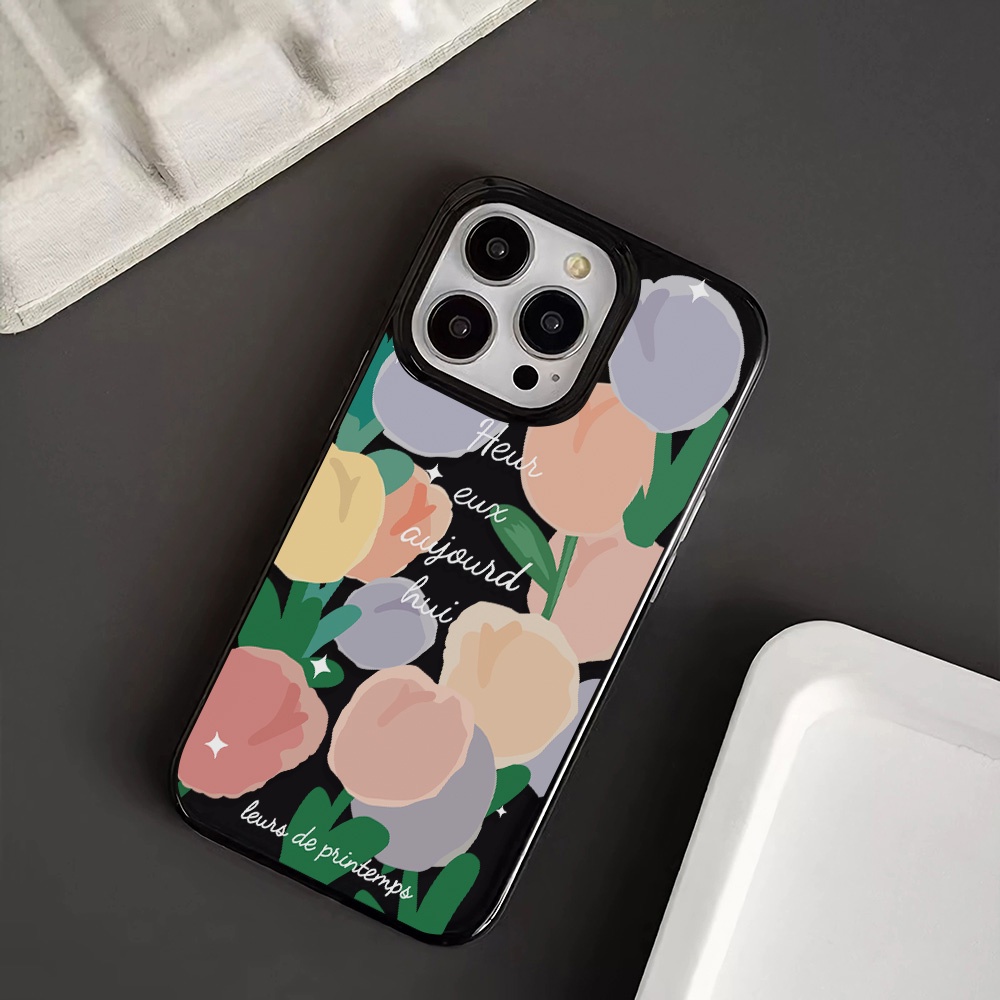 Ốp Điện Thoại Silicone TPU Mềm Bóng In Hình Hoa Tulip Cho iphone 14promax 11 13 12 7Plus 8 X XS Max