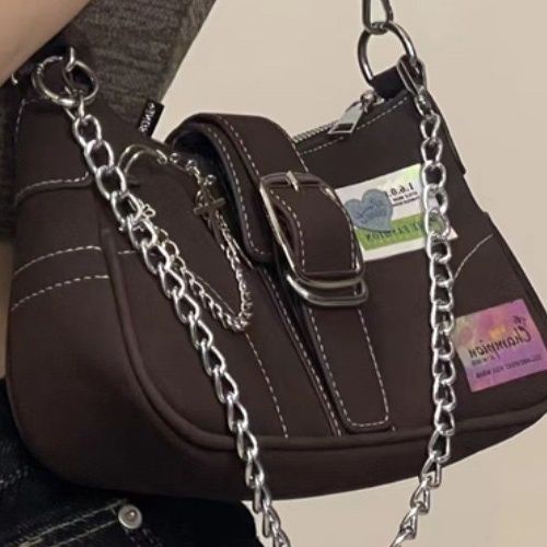 Niche Túi Xách Đeo Dưới Cánh Tay Phối Dây Xích Sắt Cá Tính Ngọt Ngào Cho Nữ Đi Xe Máy