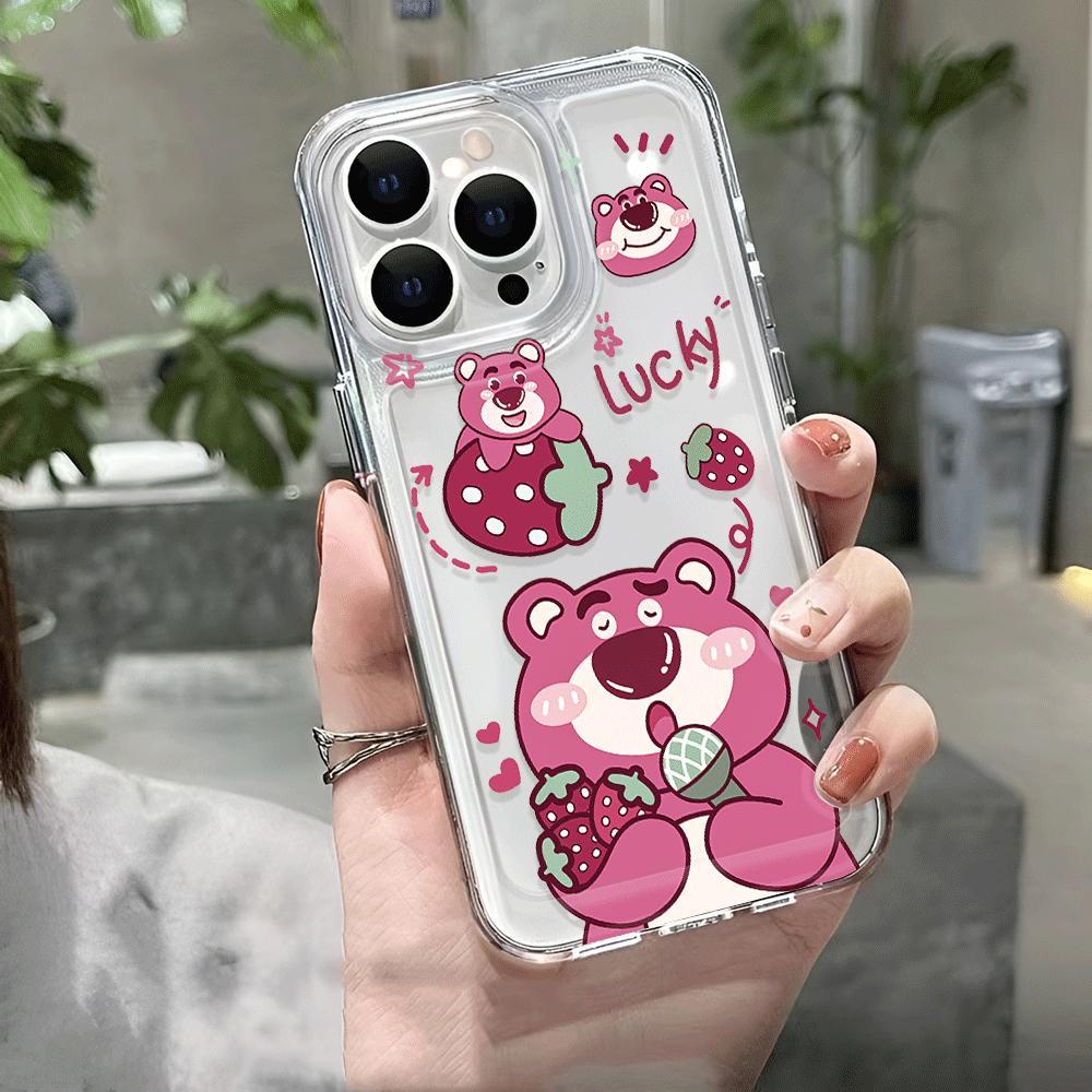 Ốp Điện Thoại Trong Suốt Chống Sốc In Hình Gấu Và Kem Dâu Cho iphone 14 pro max 11 13 12 7Plus 7 8 Plus X XR XSMax