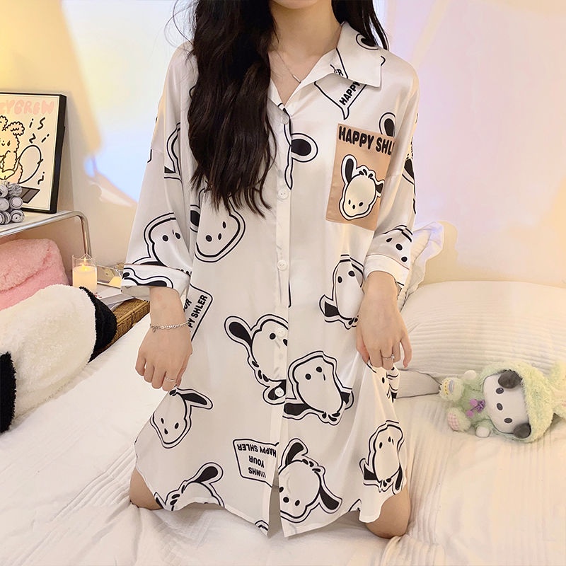 Đầm Ngủ Chất Lụa Dáng Rộng In Họa Tiết Hoạt Hình Dễ Thương Chất Lượng Cao Thời Trang Mùa Hè Cho Nữ