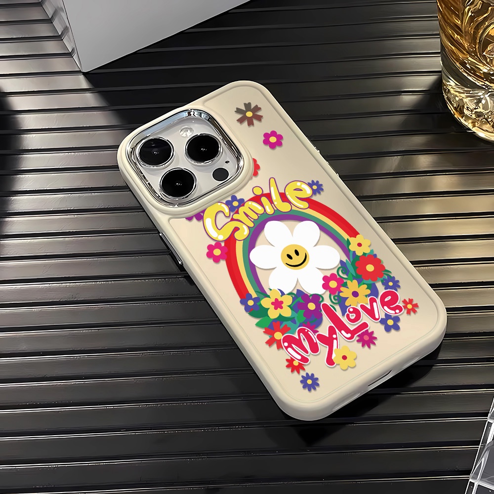 Ốp Điện Thoại Silicone Khung Kim Loại Họa Tiết Hoa Hướng Dương Mặt Cười Cho iphone 14ProMax 11 13 12 7Plus 8 X XS Max