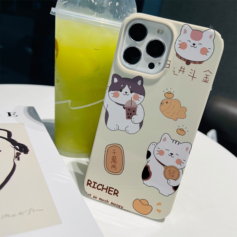 Ốp Điện Thoại Cứng Chống Sốc Hình Mèo May Mắn Cho iphone 14 pro Max 11 13 12 7Plus 8 X XS Max