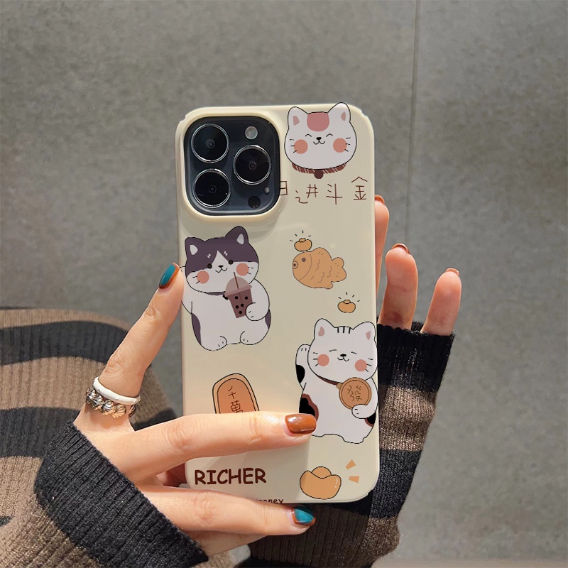 Ốp Điện Thoại Cứng Chống Sốc Hình Mèo May Mắn Cho iphone 14 pro Max 11 13 12 7Plus 8 X XS Max