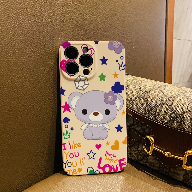 Ốp Điện Thoại Cứng Chống Sốc In Hình Gấu Và Hoa Dễ Thương Cho iphone 14 pro Max 11 13 12 7Plus 8 X XS Max
