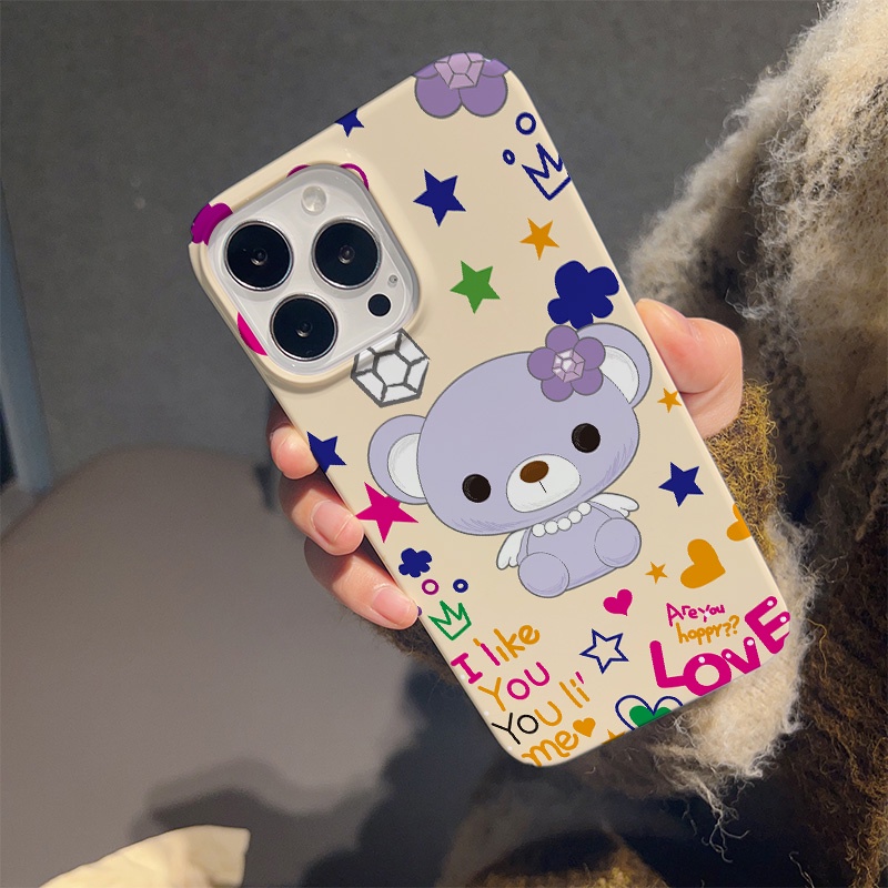 Ốp Điện Thoại Cứng Chống Sốc In Hình Gấu Và Hoa Dễ Thương Cho iphone 14 pro Max 11 13 12 7Plus 8 X XS Max