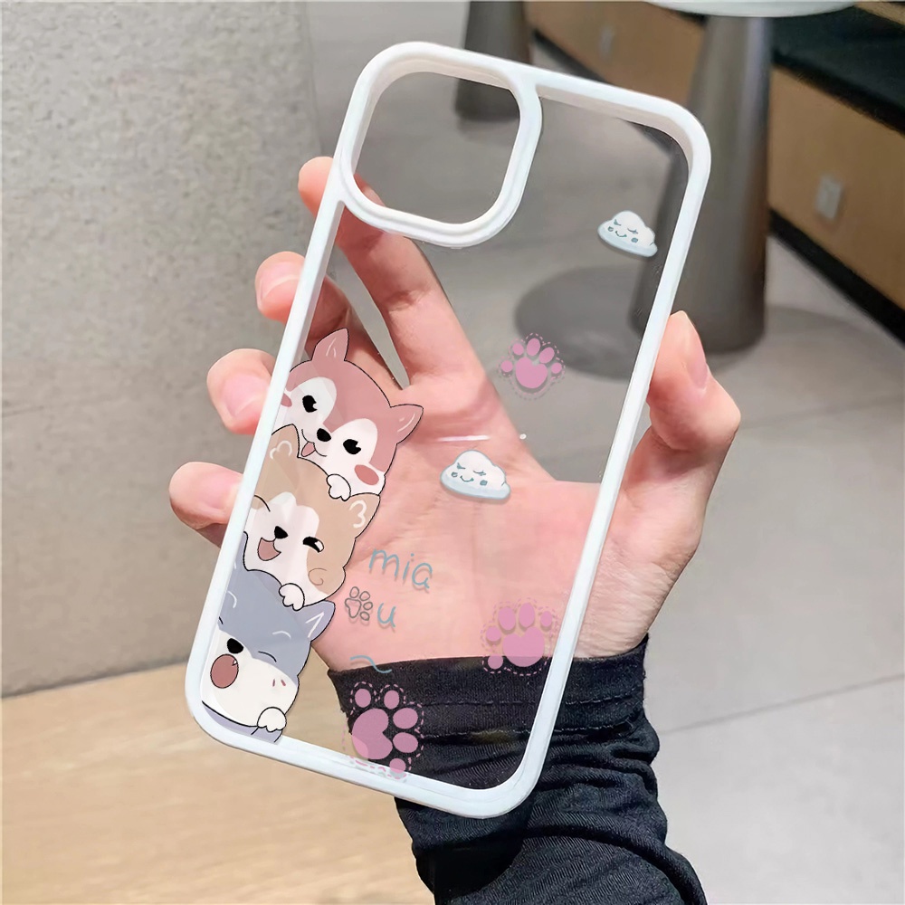 Ốp Điện Thoại Nhựa Acrylic Cứng Trong Suốt In Hình Mèo Hoạt Hình Cho iphone 14 pro Max 11 13 12 7Plus 8 X XS Max
