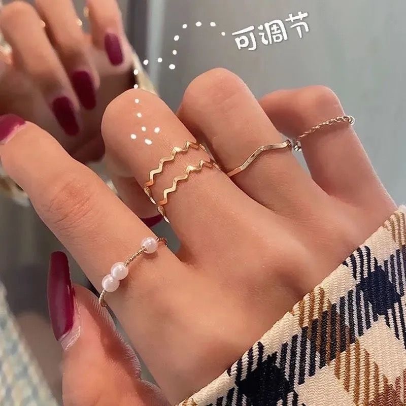 Bộ 5 Nhẫn Ngọc Trai Đơn Giản Theo Phong Cách Hàn Quốc Dành Cho Nữ