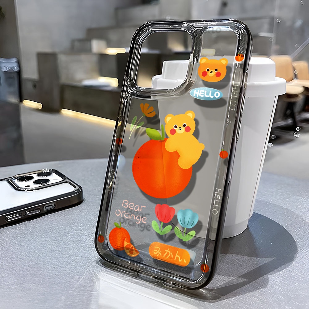 Ốp Điện Thoại Trong Suốt In Hình Gấu Và Quả Cam Cho iphone 14 pro max 11 13 12 7 8 Plus X XR XSMax
