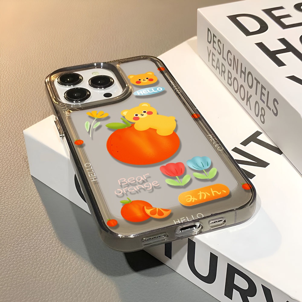 Ốp Điện Thoại Trong Suốt In Hình Gấu Và Quả Cam Cho iphone 14 pro max 11 13 12 7 8 Plus X XR XSMax