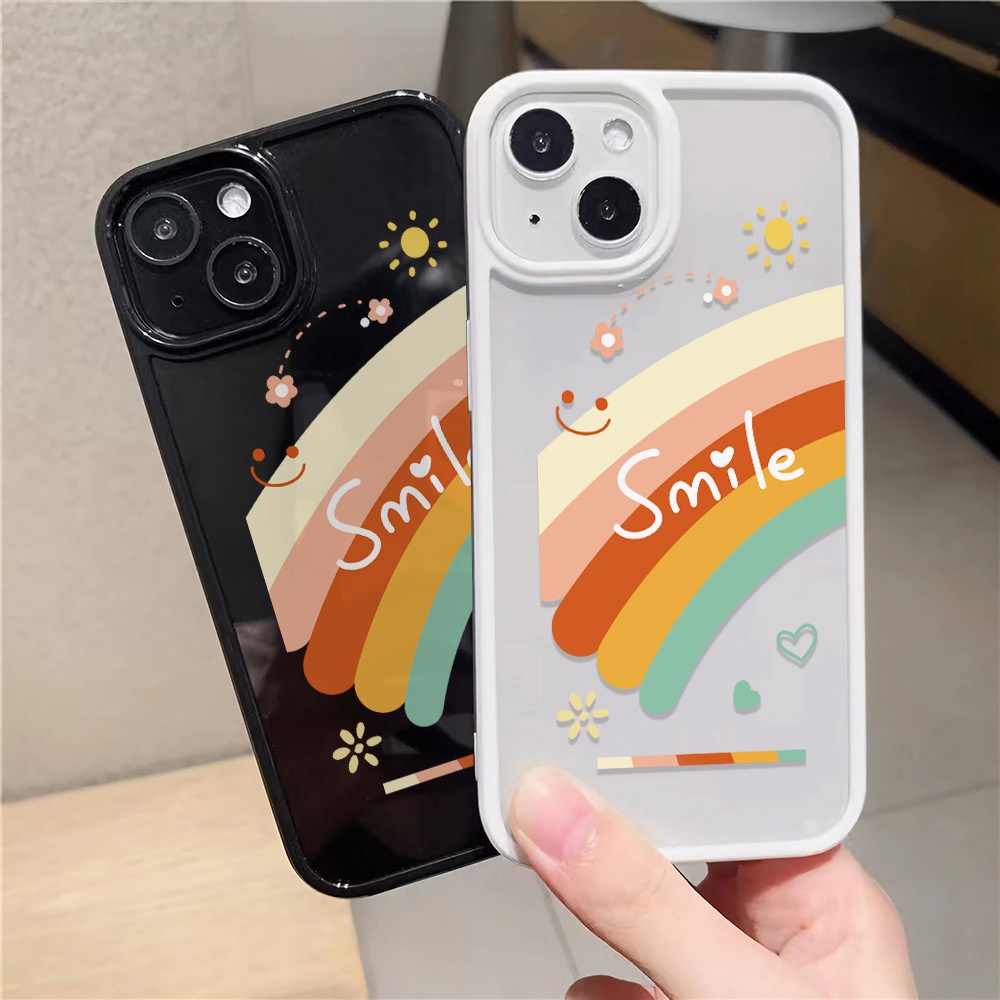 Ốp Điện Thoại Nhựa Acrylic Cứng Trong Suốt Hình Mặt Cười Cầu Vồng Cho iphone 14 pro Max 11 13 12 7Plus 8 X XS Max