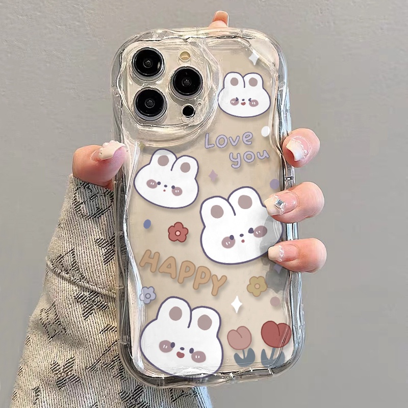 Ốp Điện Thoại Dẻo Trong Suốt Họa Tiết Hoa &amp; Thỏ Dễ Thương Cho iphone 14 pro Max 11 13 12 7Plus 8 X XS Max
