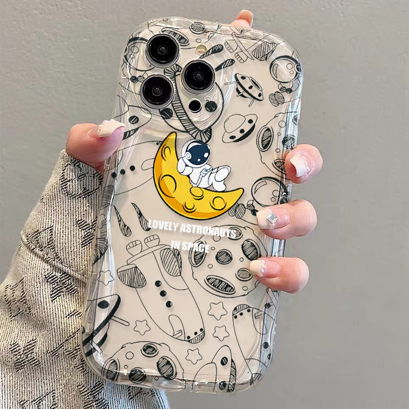 Ốp Điện Thoại Dẻo Trong Suốt Họa Tiết Hoạt Hình Phi Hành Gia / Mặt Trăng Cho iphone 14 pro Max 11 13 12 7Plus 8 X