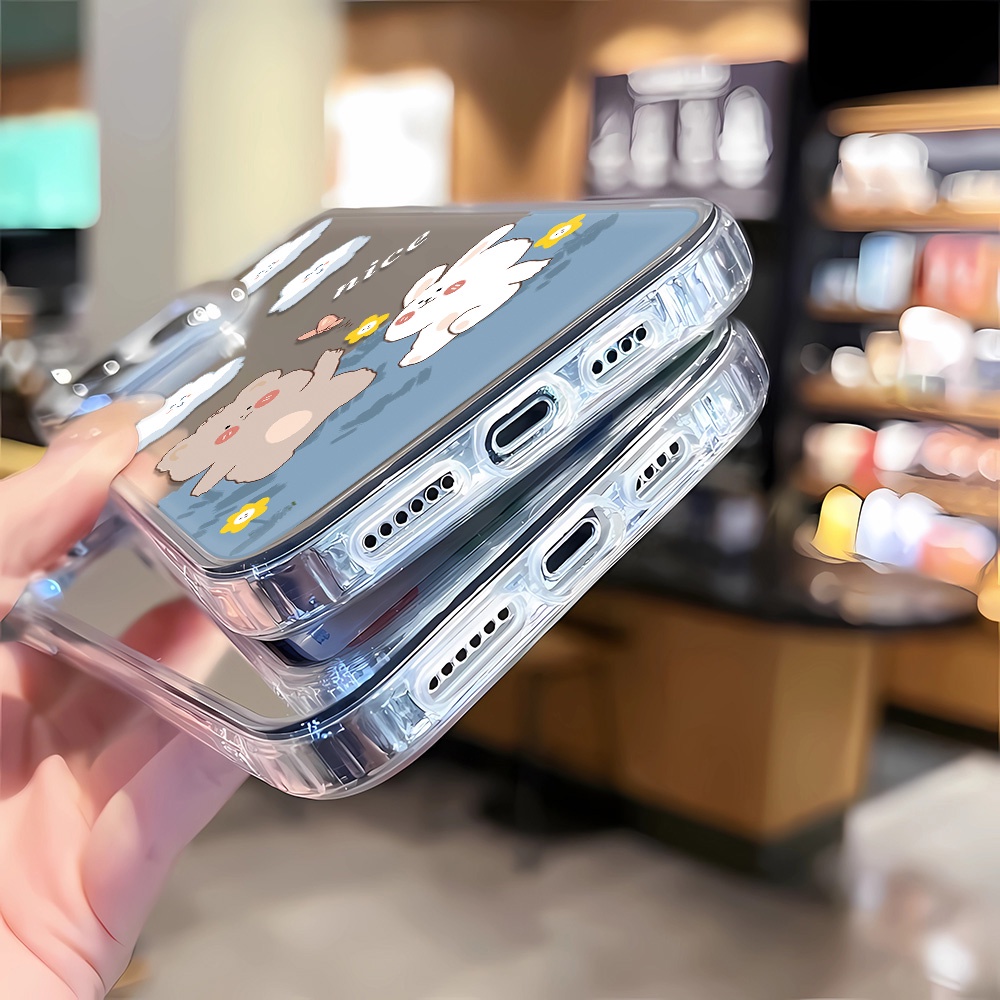 Ốp Điện Thoại Tráng Gương Họa Tiết Gấu / Thỏ Cho iphone 14 pro max 11 12 13 8 7 Plus X XR XSMax
