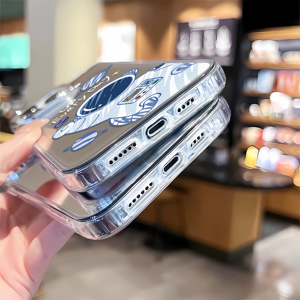 Ốp Điện Thoại Tráng Gương In Hình Phi Hành Gia Hoạt Hình Cho iphone 14 pro max 11 12 13 8 7 Plus X XR XSMax