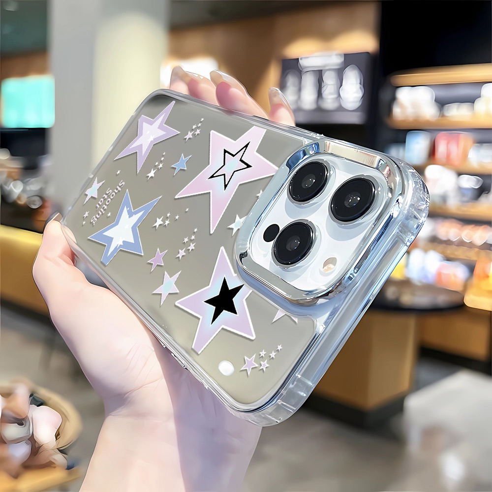 Ốp Điện Thoại Tráng Gương Viền Kim Loại Họa Tiết Ngôi Sao Thời Trang Cho iphone 14 pro max 11 12 13 8 7 Plus X XR