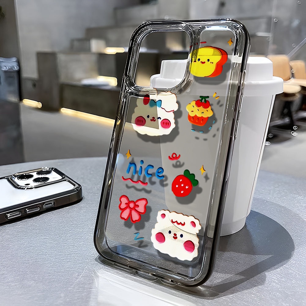 Ốp Điện Thoại Trong Suốt In Hình Thỏ Dâu Tây Cho iphone 14 pro max 11 13 12 7 8 Plus X XR XSMax