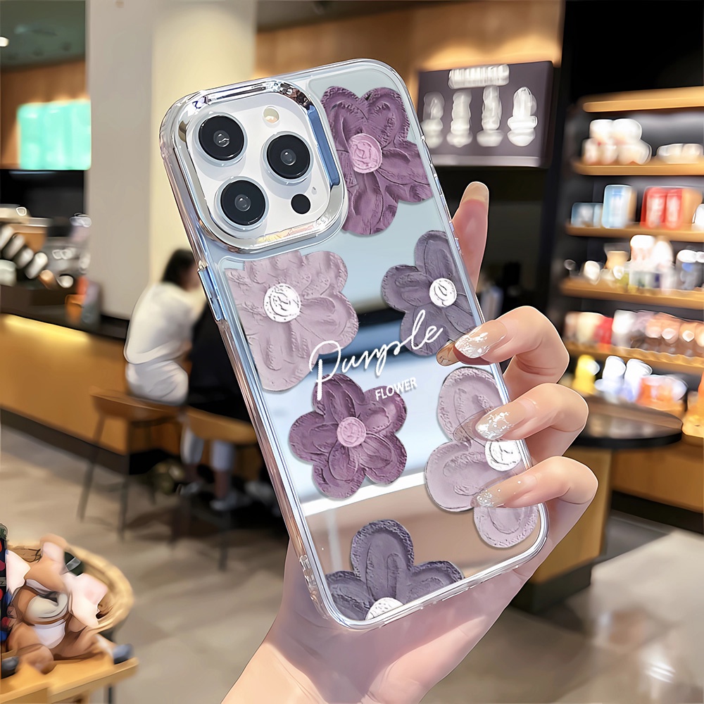 Ốp Điện Thoại Tráng Gương Viền Kim Loại Họa Tiết Hoa Cho iphone 14 pro max 11 12 13 8 7 Plus X XR XSMax