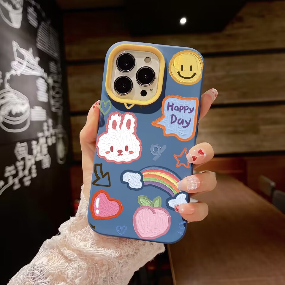 Ốp Điện Thoại silicon Dẻo Hình Thỏ Và Cầu Vồng 3 Trong 1 Cho iPhone 14Promax 13 12 11 7Plus X XR
