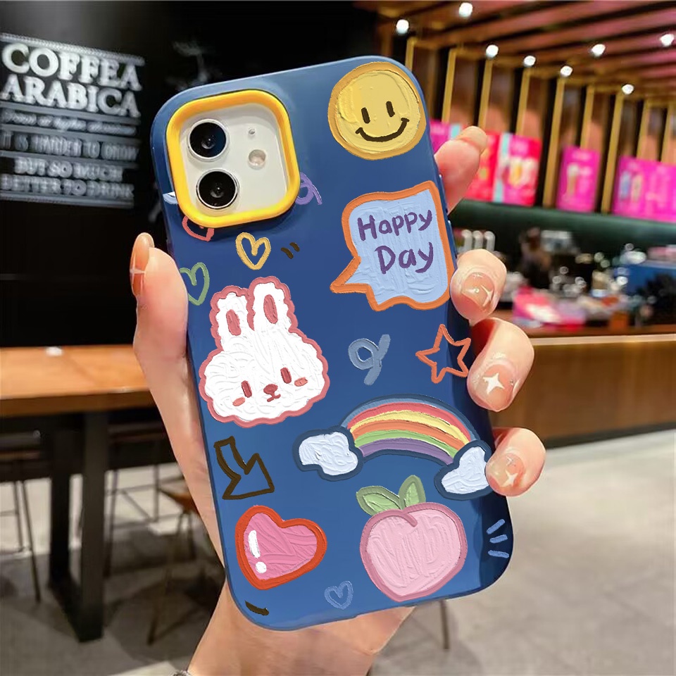 Ốp Điện Thoại silicon Dẻo Hình Thỏ Và Cầu Vồng 3 Trong 1 Cho iPhone 14Promax 13 12 11 7Plus X XR