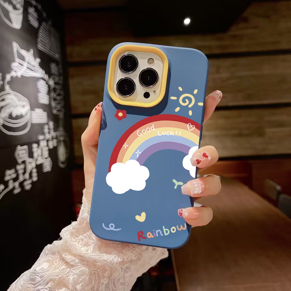 Ốp Điện Thoại silicon Dẻo Màu Cầu Vồng / Mặt Trời / Đám Mây 3 Trong 1 Cho iPhone 14Promax 13 12 11 7Plus X