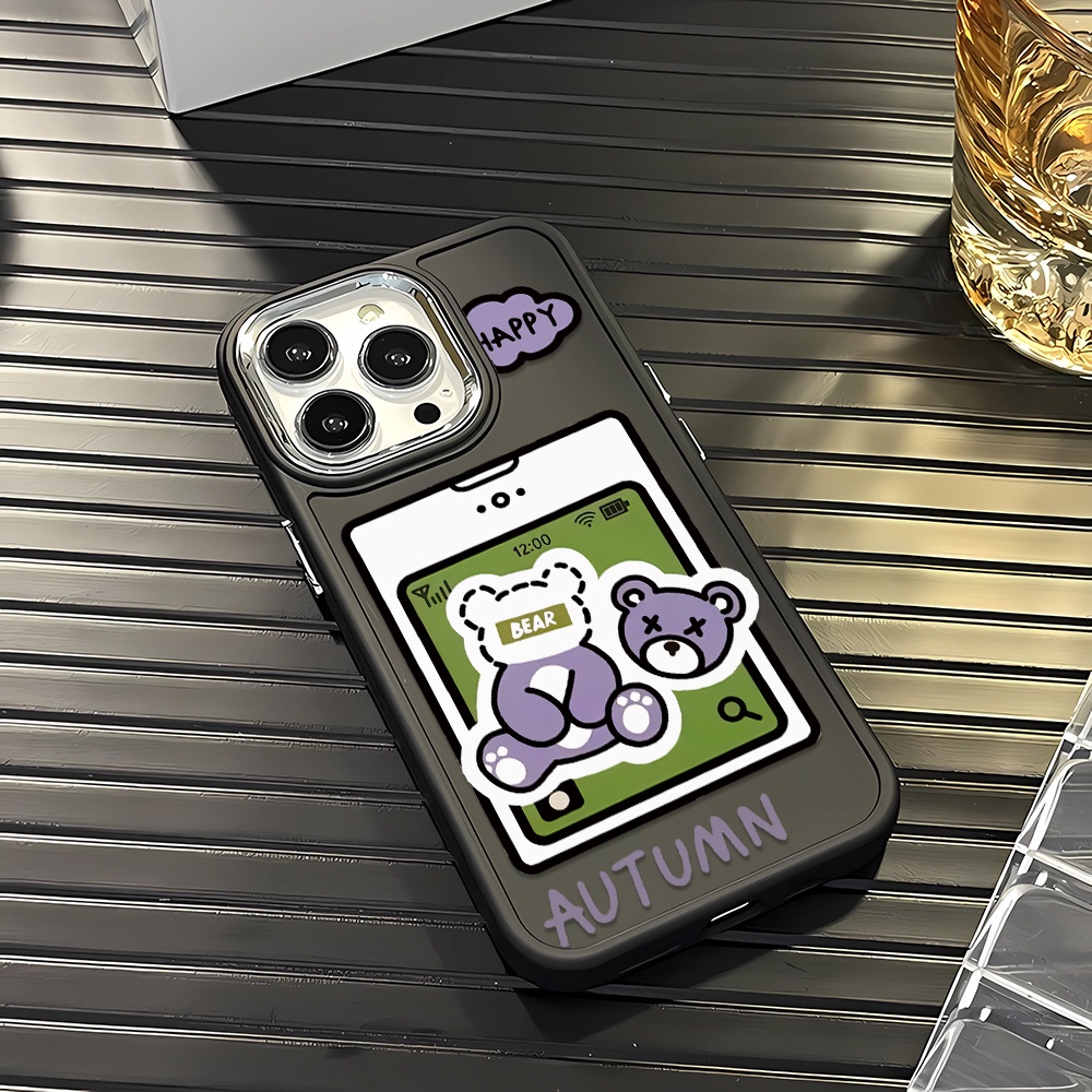 Ốp Điện Thoại Silicone Khung Kim Loại In Hình Gấu Hoạt Hình Đáng Yêu Cho iphone 14ProMax 11 13 12 7Plus 8 X XS Max