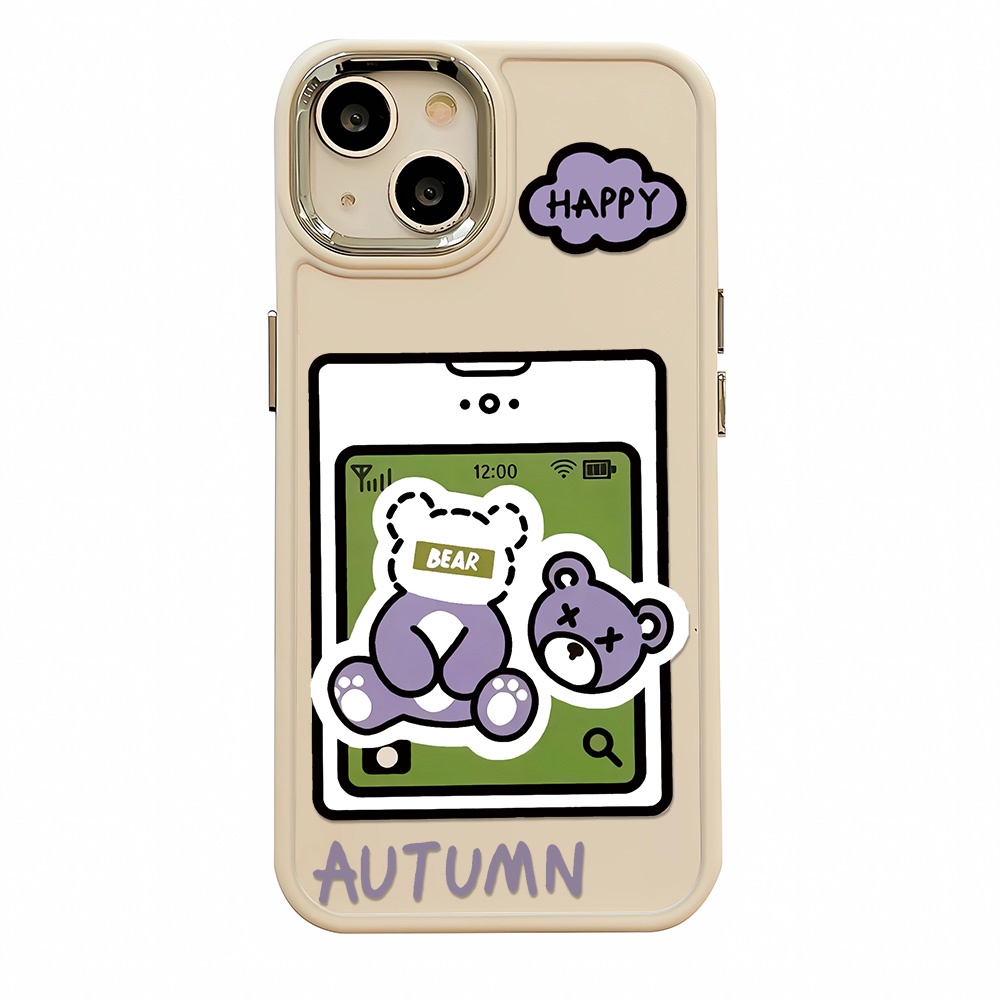 Ốp Điện Thoại Silicone Khung Kim Loại In Hình Gấu Hoạt Hình Đáng Yêu Cho iphone 14ProMax 11 13 12 7Plus 8 X XS Max